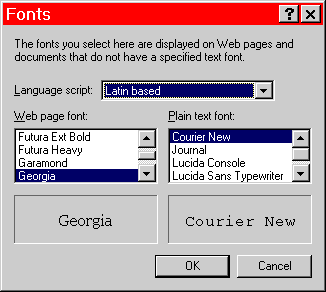 Internet Explorer default font selection dialog